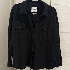 AERIE BLACK LUMBER JANE WAFFLE SHIRT